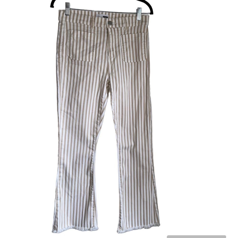 Loft Striped Jeans with Flare Hems with Fringe Size 4 27 white beige boho